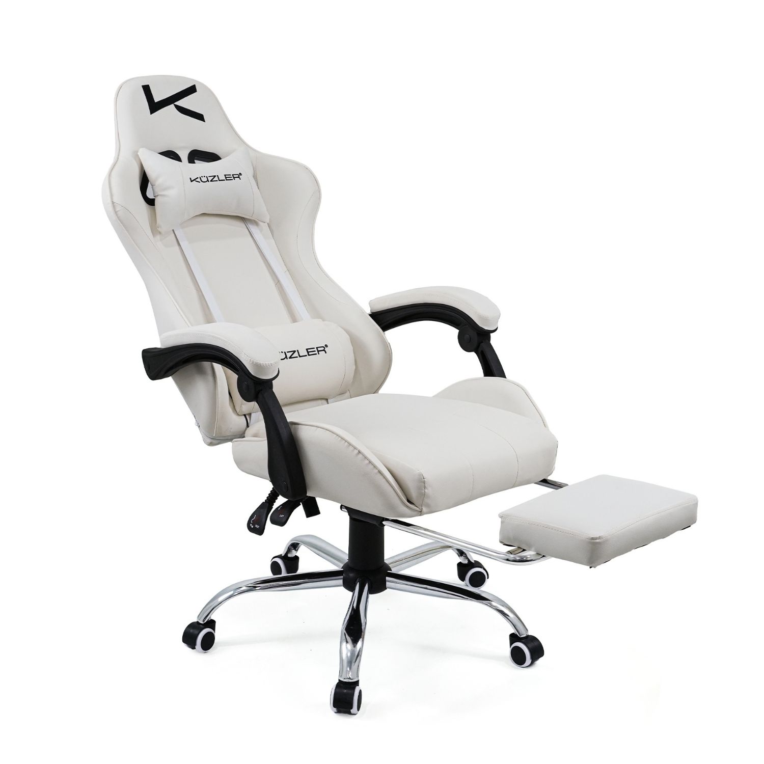 SILLA GAMER KUZLER BLANCA MASAJEADOR LUMBAR REPOSAPIÉS Y BASE METÁLICA RIK-101AW - 4