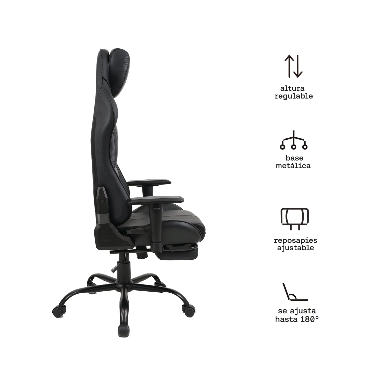 SILLA GAMER ERGONÓMICA NEGRA DRAKTAR2-N CON REPOSAPIÉS Y RECLINACIÓN 180° - 2