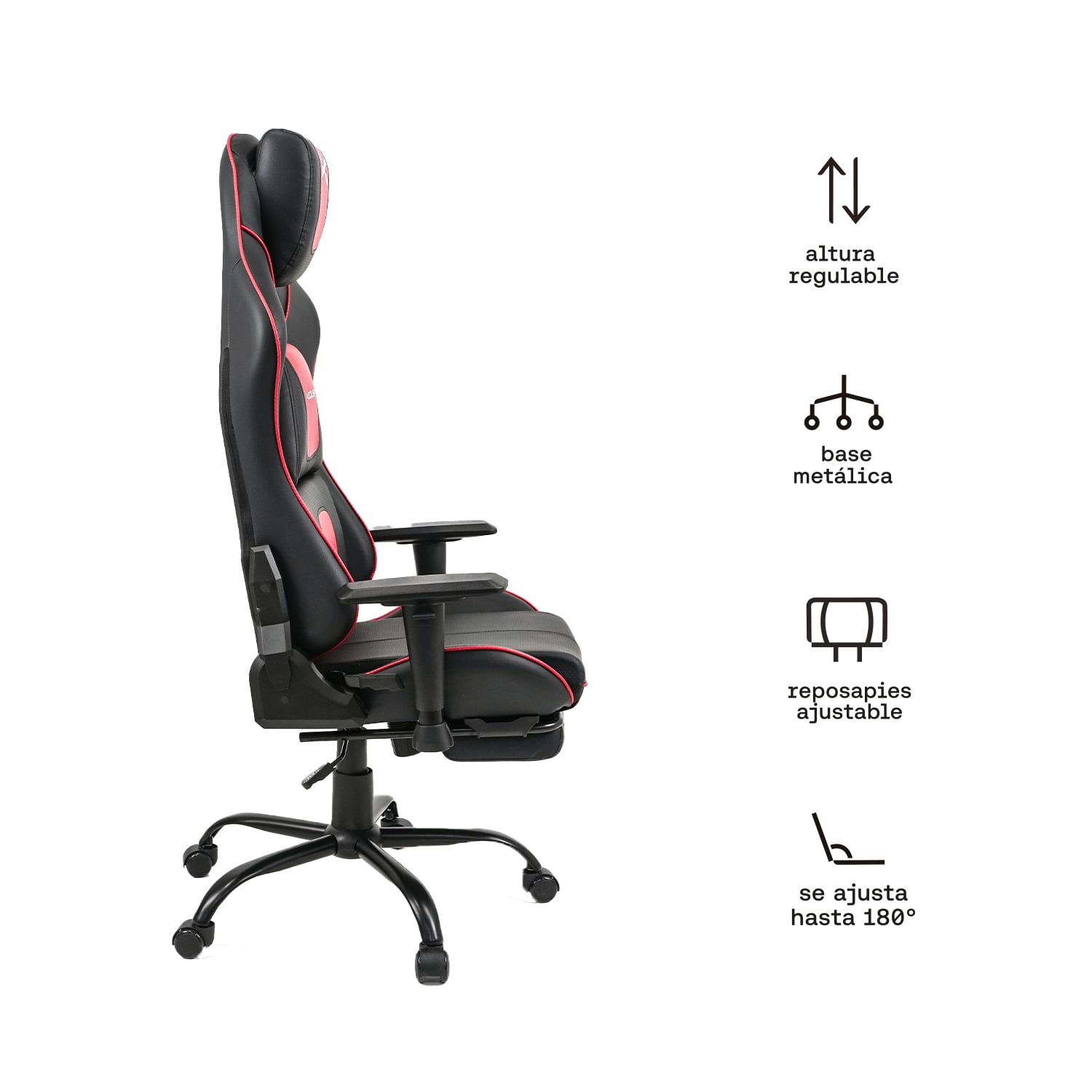 SILLA GAMER ERGONÓMICA ROJA DRAKTAR2-RN CON REPOSAPIÉS Y RECLINACIÓN 180° - 2