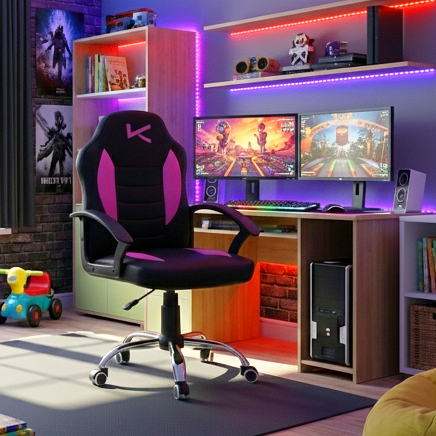 SILLA GAMER PARA NIÑOS ROSADA KUZLER TARN-101R ERGONÓMICA Y RESISTENTE - 6
