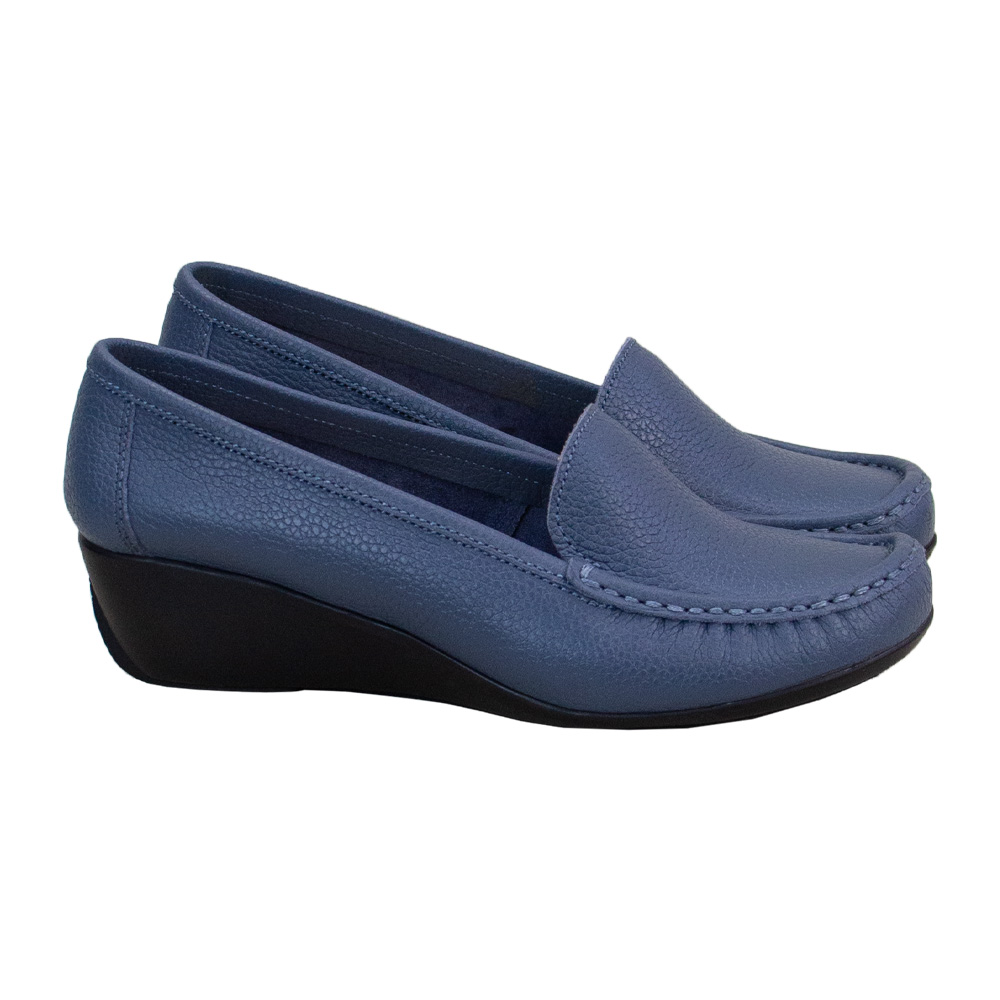 MOCASIN TACO CUÑA MUJER CORELLI LARISA CUERO ACERO - 1
