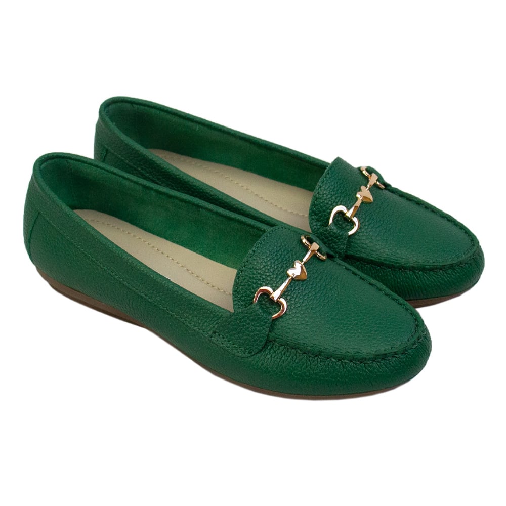 MOCASIN CHATO MUJER CORELLI LOVE CUERO VERDE HOJA - 1