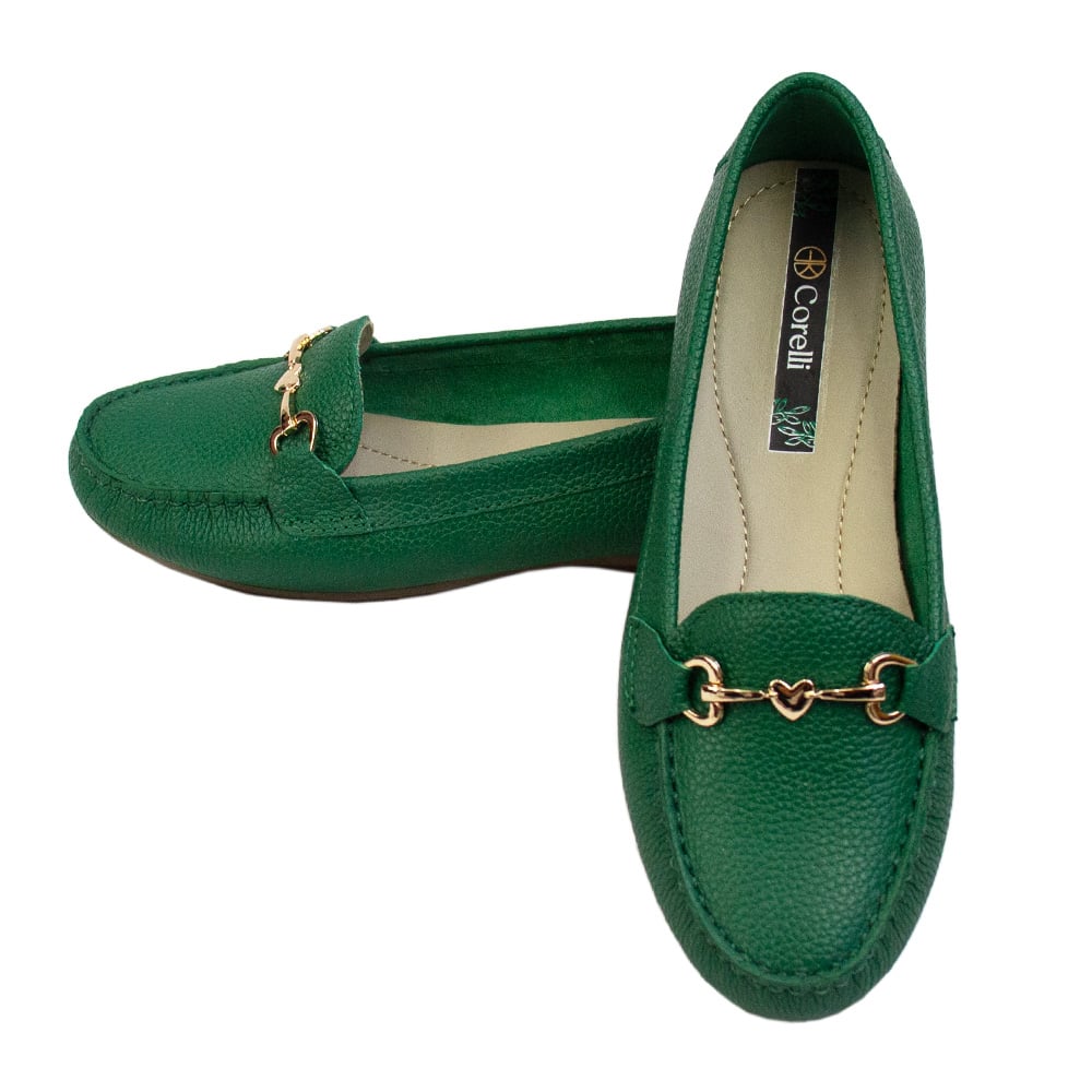 MOCASIN CHATO MUJER CORELLI LOVE CUERO VERDE HOJA - 2