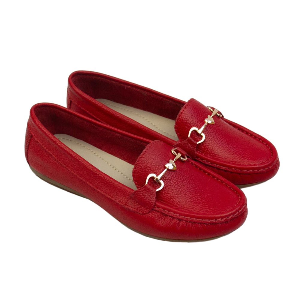 MOCASIN CHATO MUJER CORELLI LOVE CUERO ROJO - 1