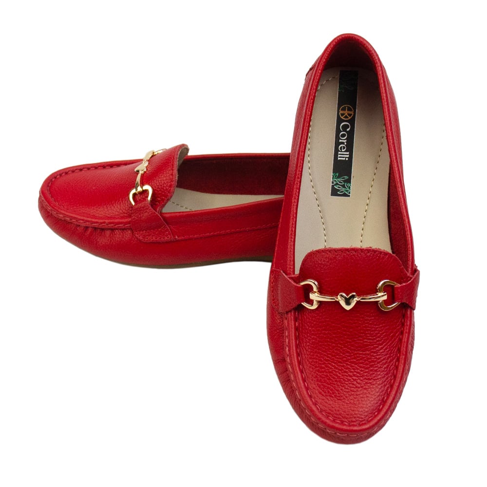 MOCASIN CHATO MUJER CORELLI LOVE CUERO ROJO - 2
