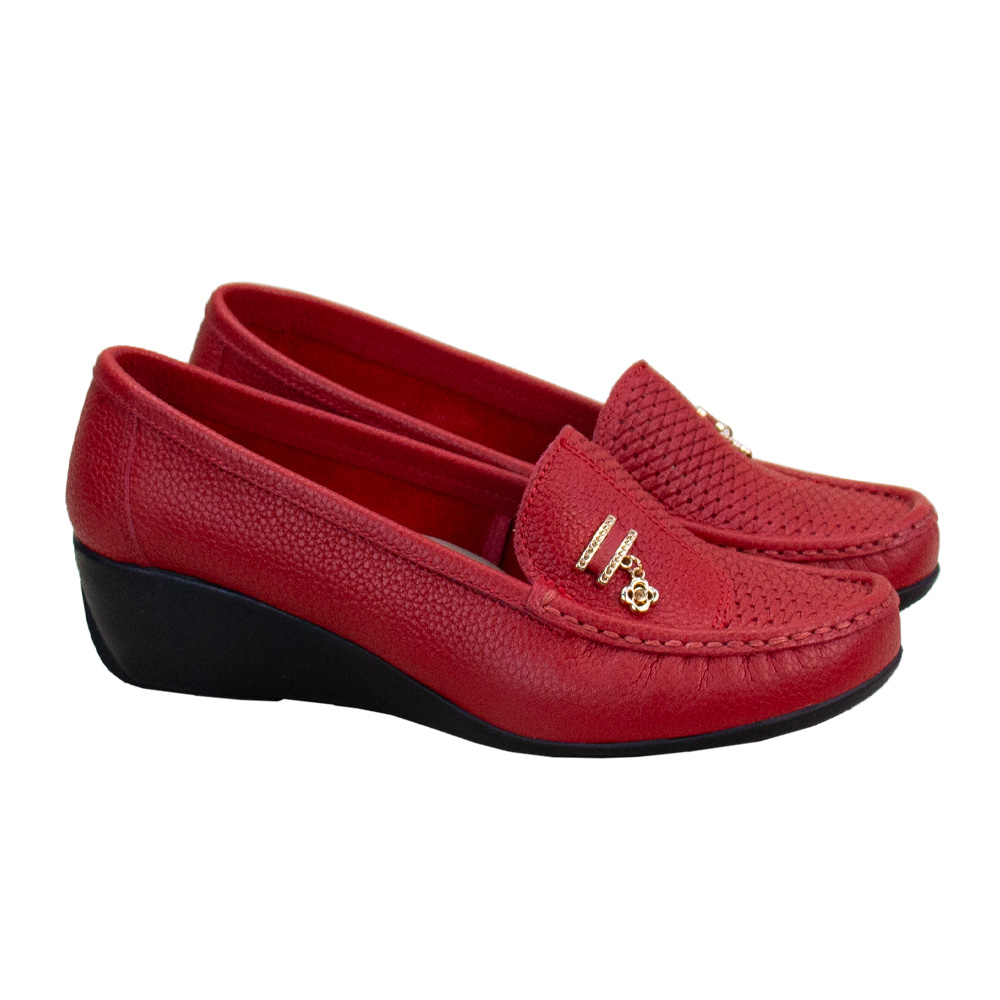 MOCASIN TACO CUÑA MUJER CORELLI ROSA CUERO ROJO - 1
