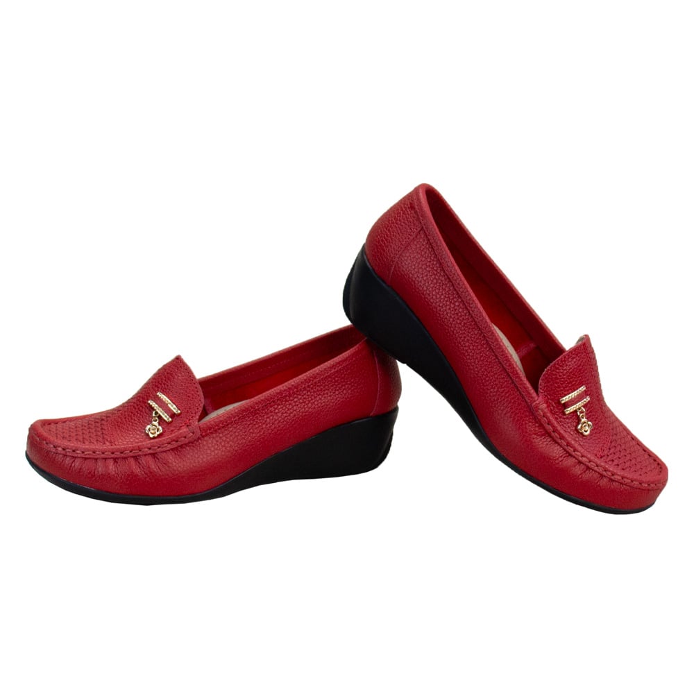 MOCASIN TACO CUÑA MUJER CORELLI ROSA CUERO ROJO - 2