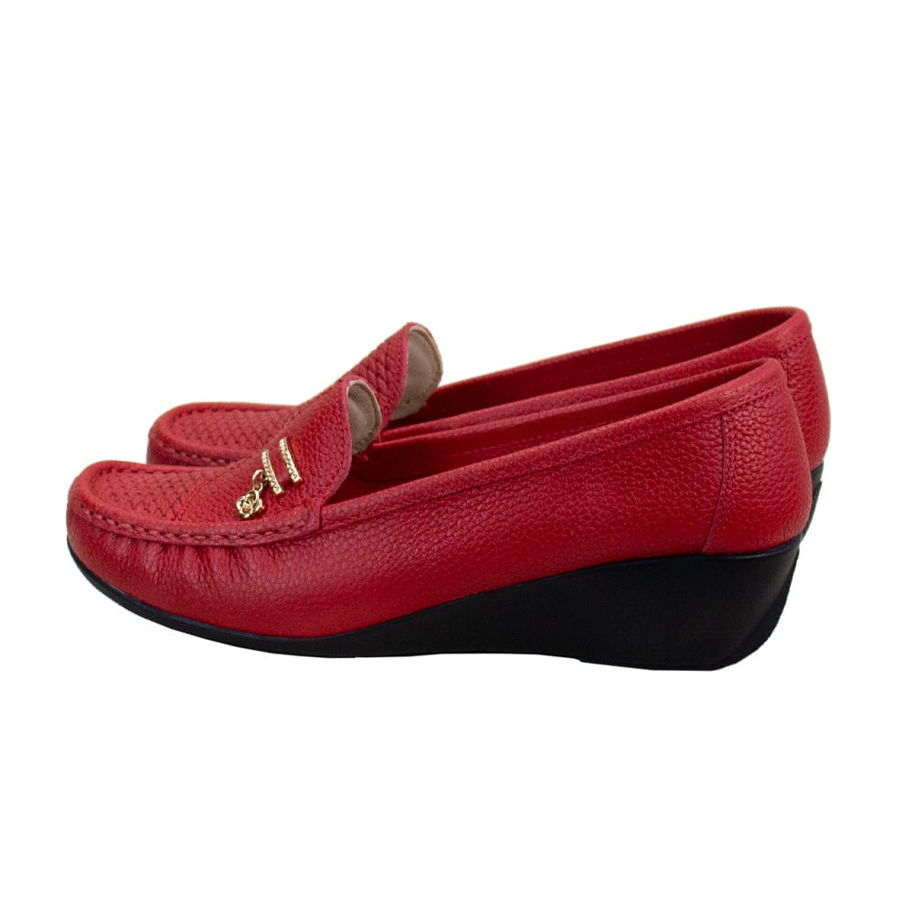 MOCASIN TACO CUÑA MUJER CORELLI ROSA CUERO ROJO - 3