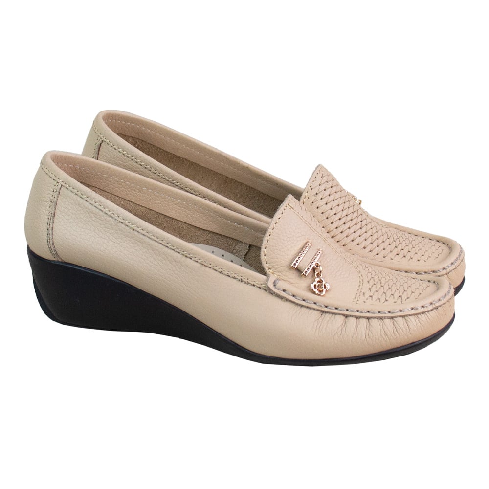 MOCASIN TACO CUÑA MUJER CORELLI ROSA CUERO SAND - 1