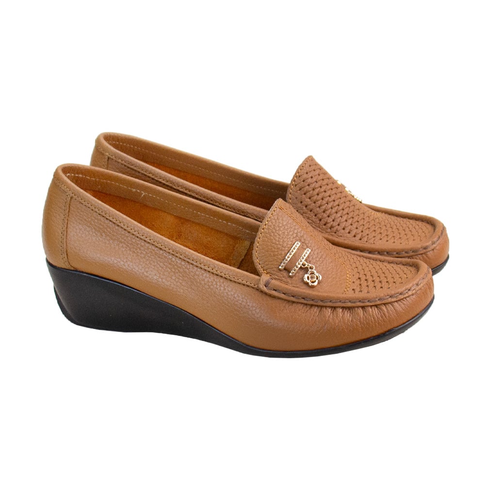 MOCASIN TACO CUÑA MUJER CORELLI ROSA CUERO NATURAL - 1