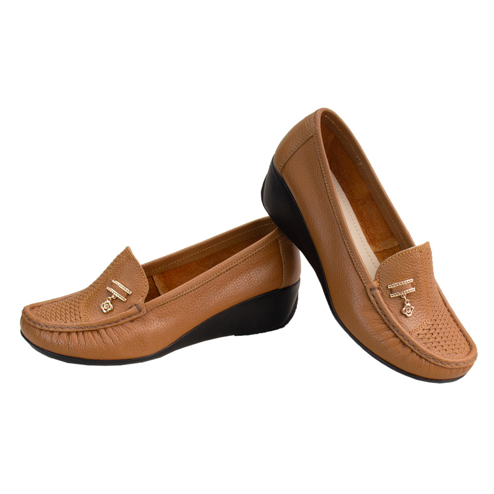 MOCASIN TACO CUÑA MUJER CORELLI ROSA CUERO NATURAL - 2