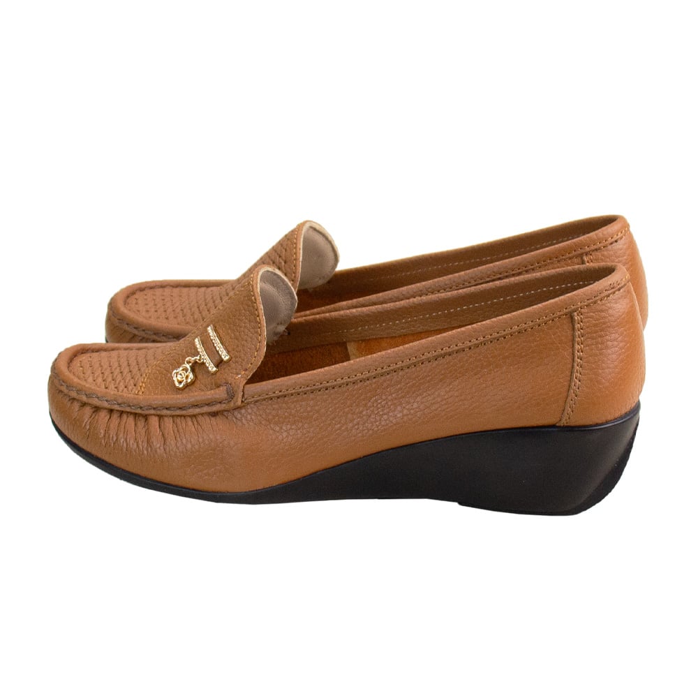 MOCASIN TACO CUÑA MUJER CORELLI ROSA CUERO NATURAL - 3