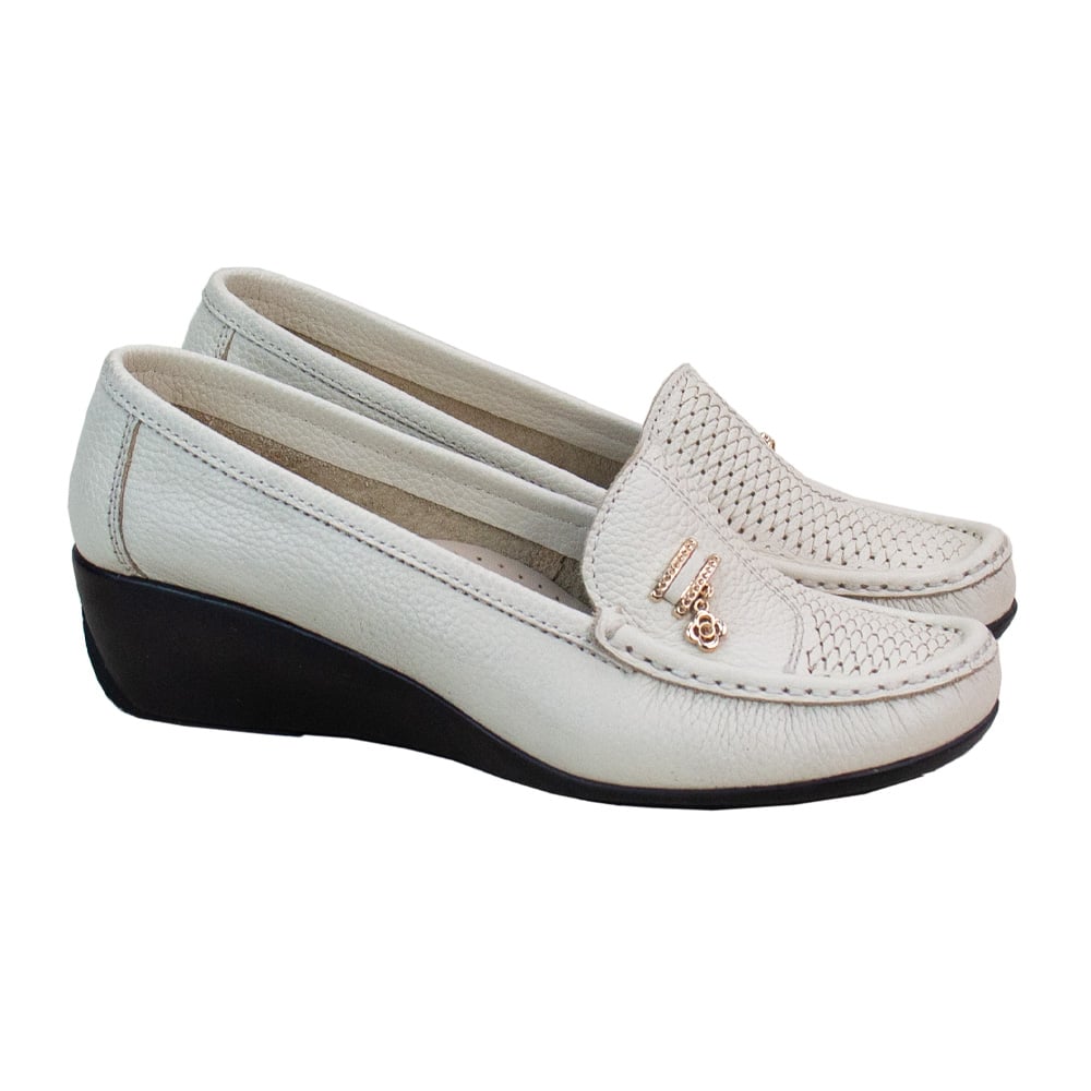 MOCASIN TACO CUÑA MUJER CORELLI ROSA CUERO VAINILLA - 1