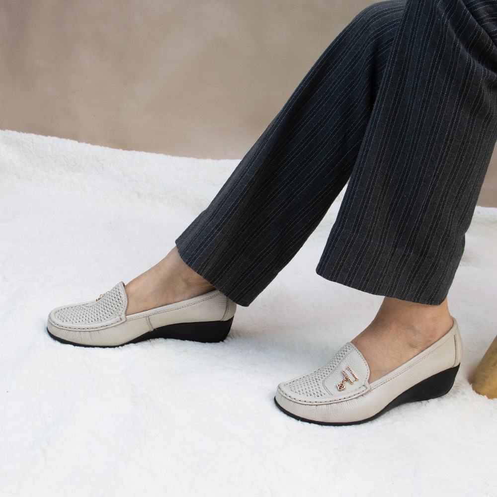 MOCASIN TACO CUÑA MUJER CORELLI ROSA CUERO VAINILLA - 4
