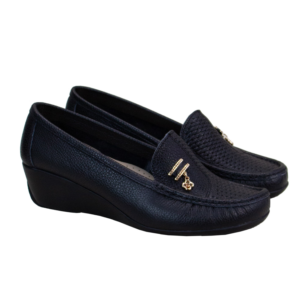 MOCASIN TACO CUÑA MUJER CORELLI ROSA CUERO NEGRO - 1
