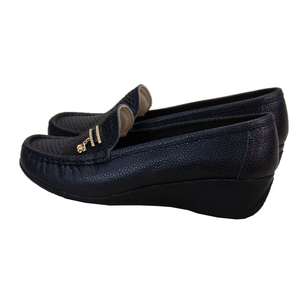 MOCASIN TACO CUÑA MUJER CORELLI ROSA CUERO NEGRO - 3