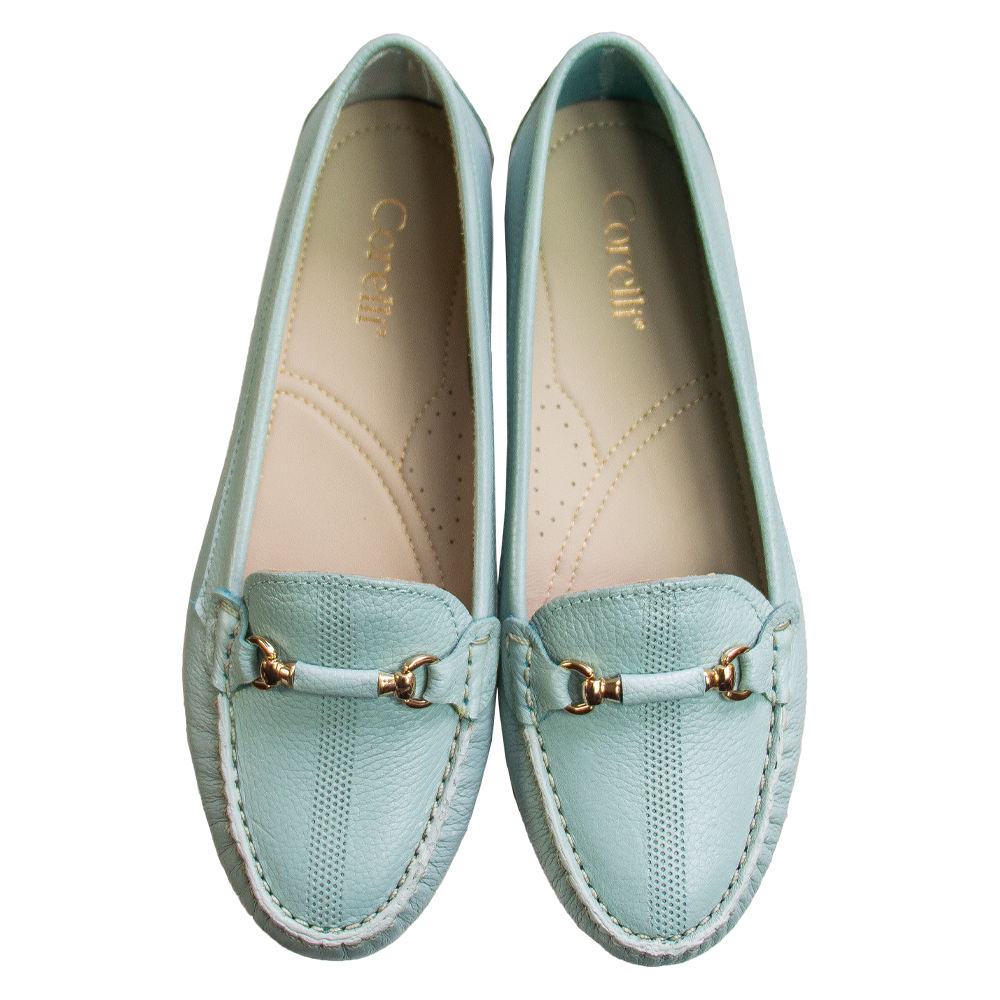MOCASIN CHATO MUJER CORELLI SARA II CUERO VERDE AGUA - 1