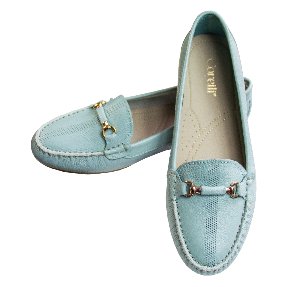 MOCASIN CHATO MUJER CORELLI SARA II CUERO VERDE AGUA - 2
