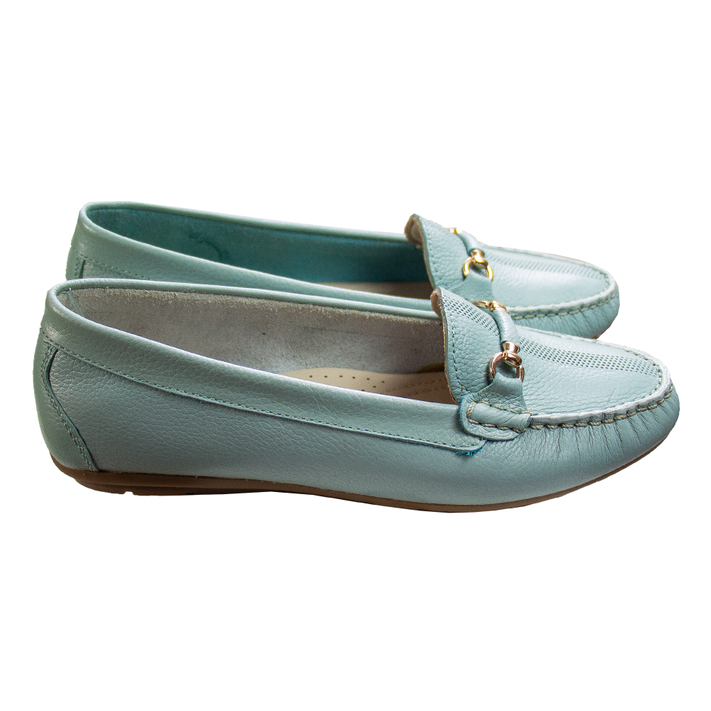 MOCASIN CHATO MUJER CORELLI SARA II CUERO VERDE AGUA - 4