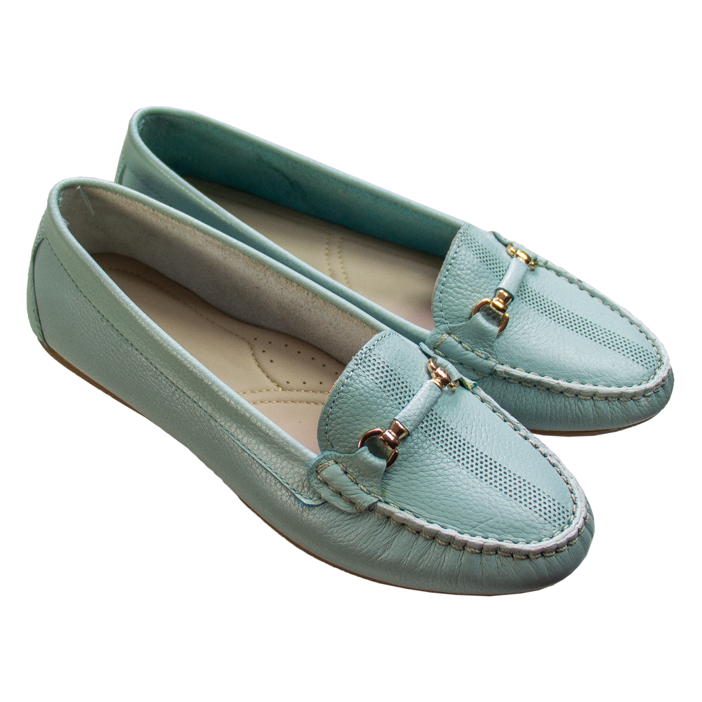 MOCASIN CHATO MUJER CORELLI SARA II CUERO VERDE AGUA - 5