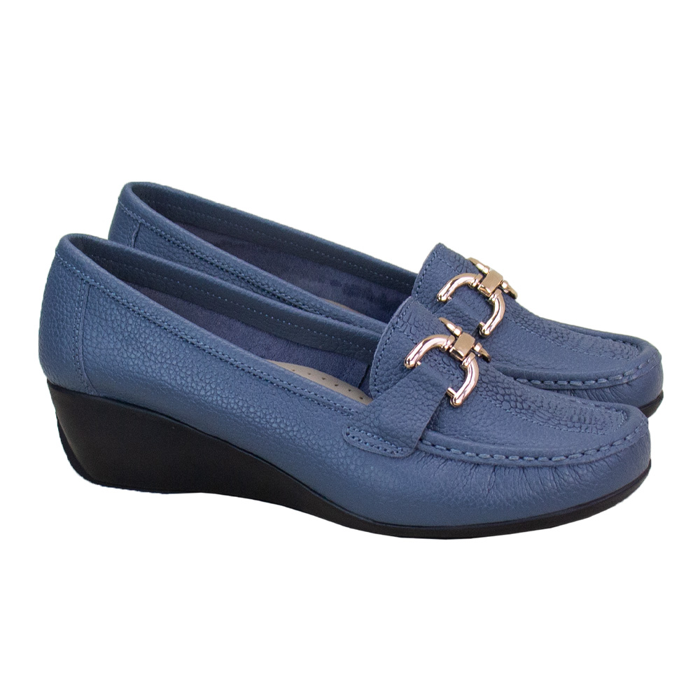 MOCASIN TACO CUÑA MUJER CORELLI SOFI CUERO ACERO - 1