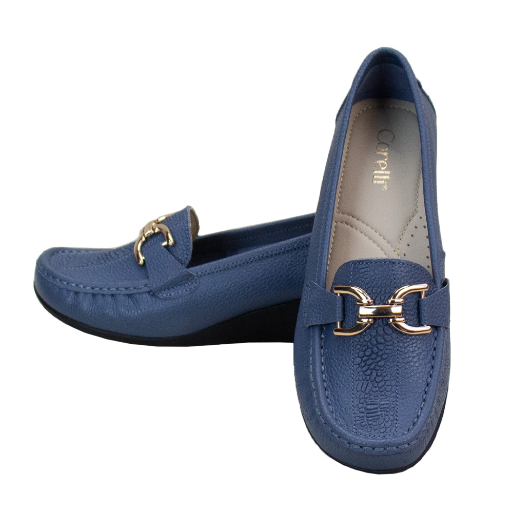 MOCASIN TACO CUÑA MUJER CORELLI SOFI CUERO ACERO - 2