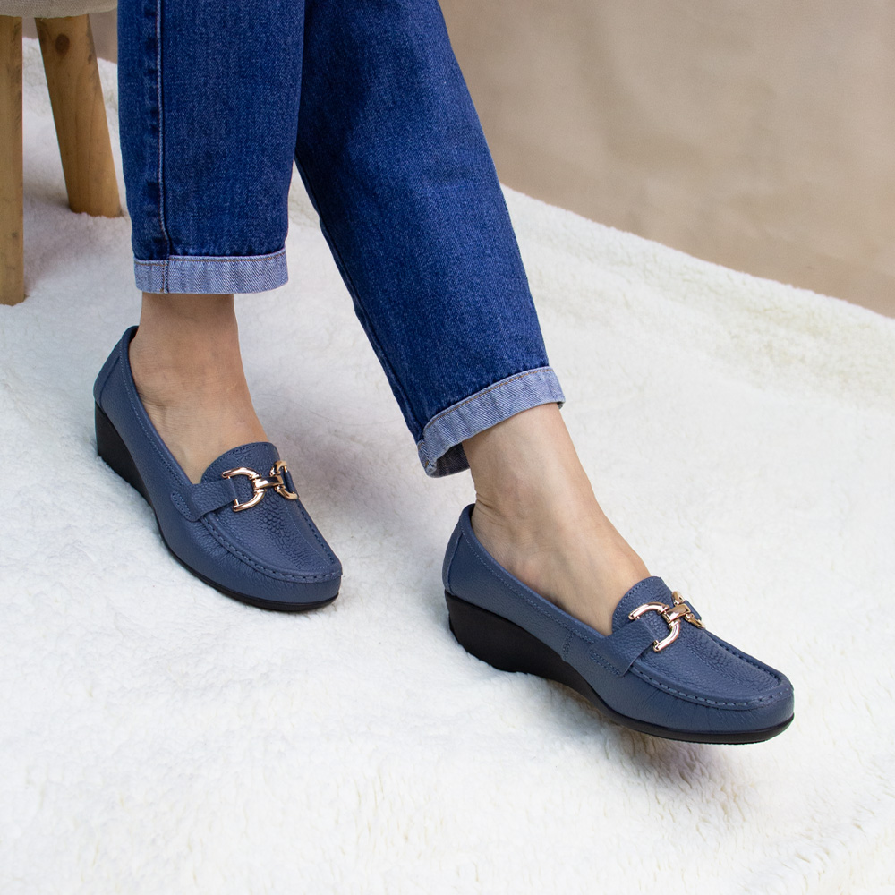 MOCASIN TACO CUÑA MUJER CORELLI SOFI CUERO ACERO - 4