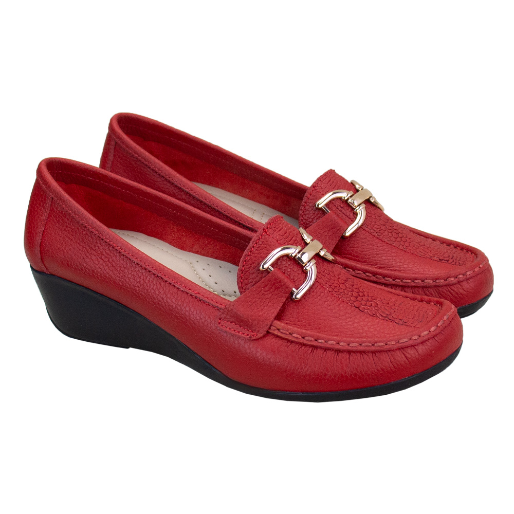 MOCASIN TACO CUÑA MUJER CORELLI SOFI CUERO ROJO - 1