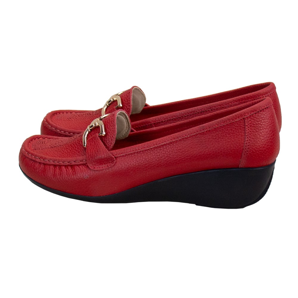 MOCASIN TACO CUÑA MUJER CORELLI SOFI CUERO ROJO - 3