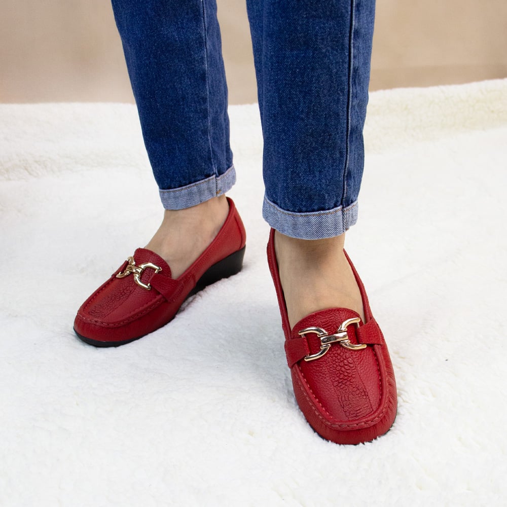 MOCASIN TACO CUÑA MUJER CORELLI SOFI CUERO ROJO - 4