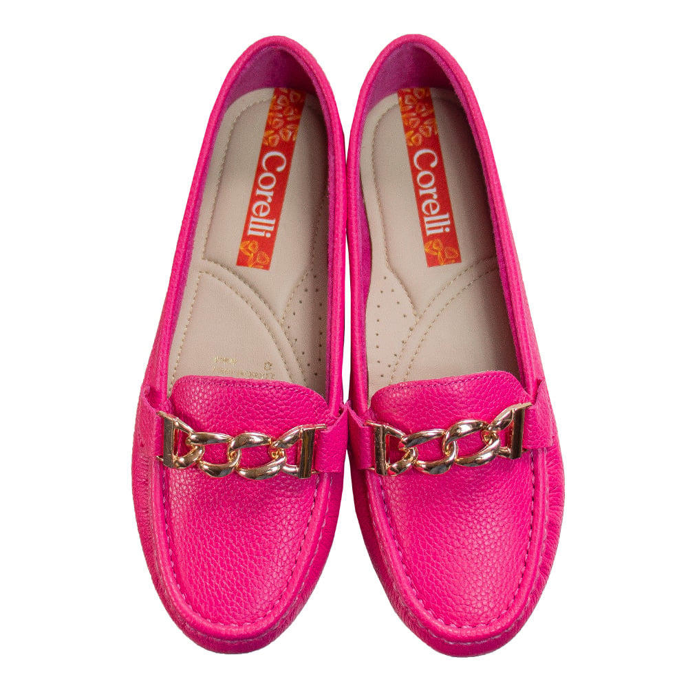 MOCASIN CHATO MUJER CORELLI CADENA CUERO FUCSIA - 1