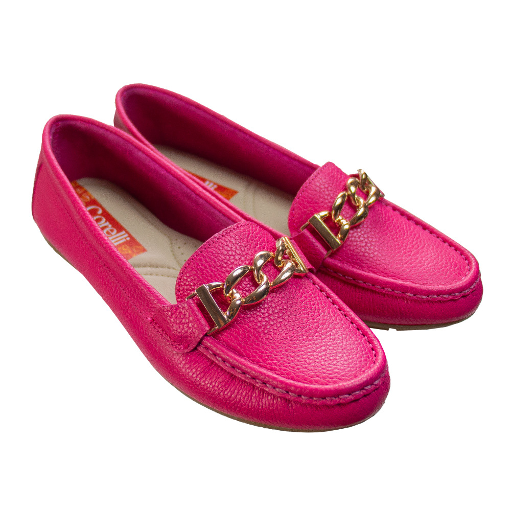 MOCASIN CHATO MUJER CORELLI CADENA CUERO FUCSIA - 2