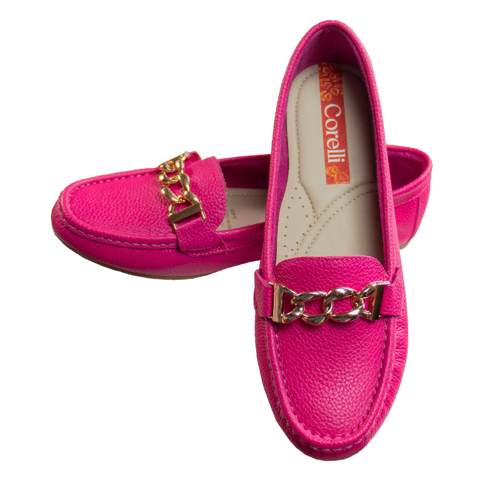 MOCASIN CHATO MUJER CORELLI CADENA CUERO FUCSIA - 3