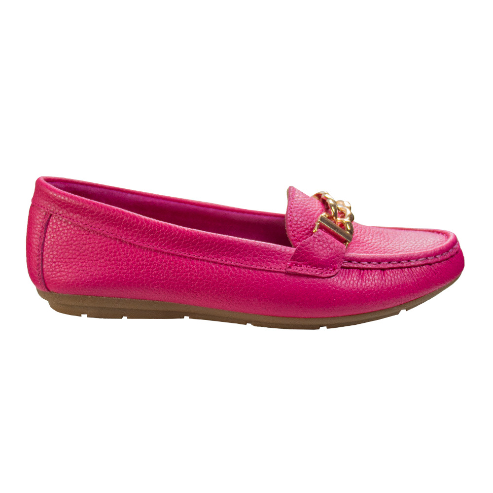 MOCASIN CHATO MUJER CORELLI CADENA CUERO FUCSIA - 4