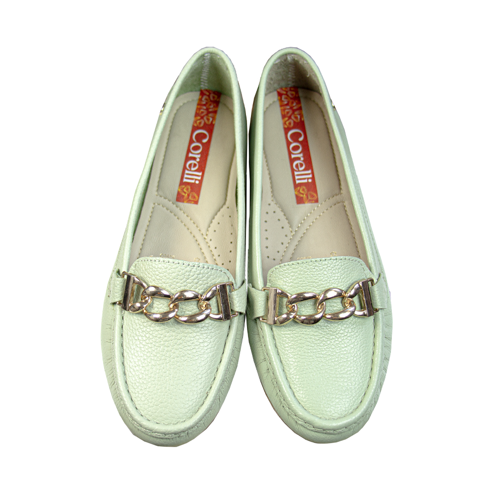 MOCASIN CHATO MUJER CORELLI CADENA CUERO MENTA - 1