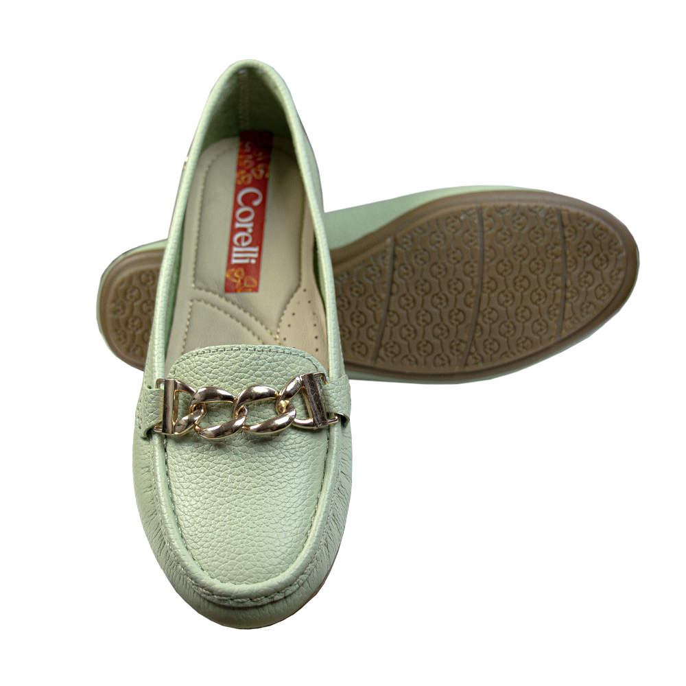 MOCASIN CHATO MUJER CORELLI CADENA CUERO MENTA - 2