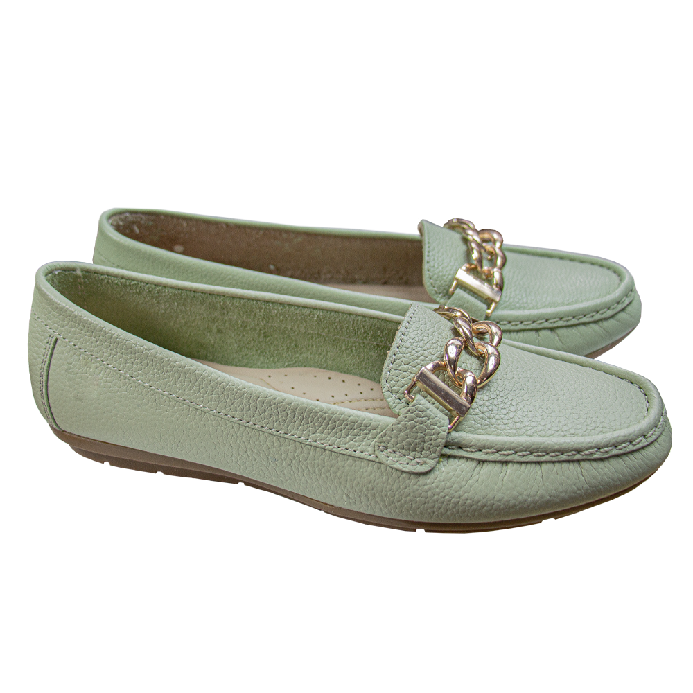 MOCASIN CHATO MUJER CORELLI CADENA CUERO MENTA - 3