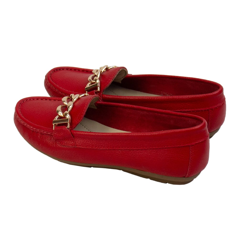 MOCASIN CHATO MUJER CORELLI CADENA CUERO ROJO - 3