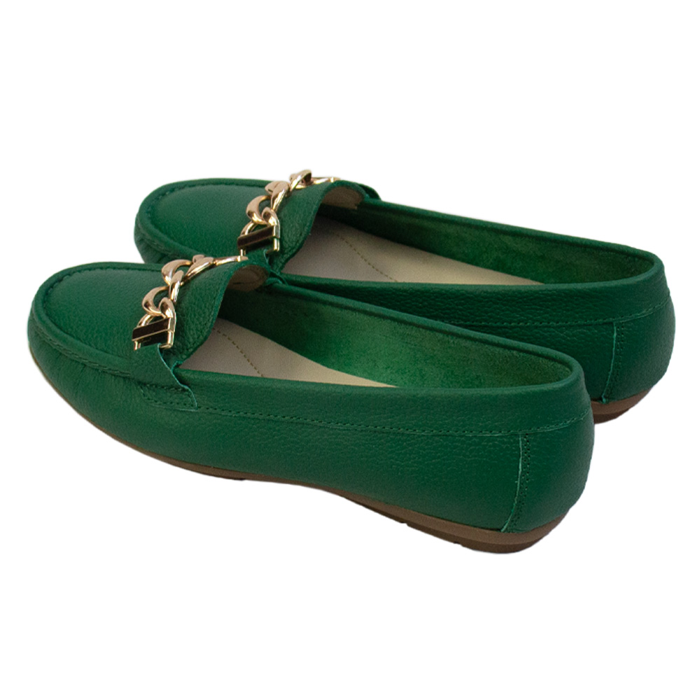 MOCASIN CHATO MUJER CORELLI CADENA CUERO VERDE HOJA - 3