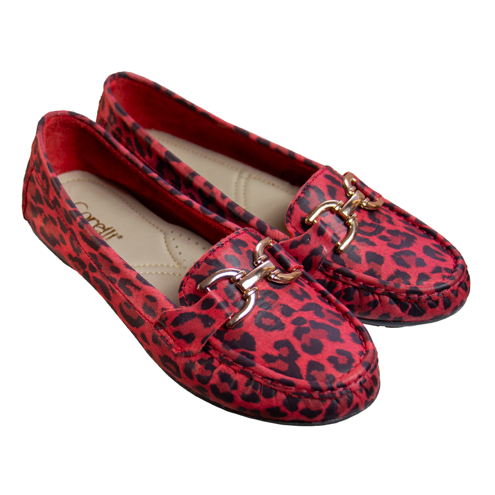 MOCASIN CHATO MUJER CORELLI DOLCE CUERO PRINT ROJO - 1