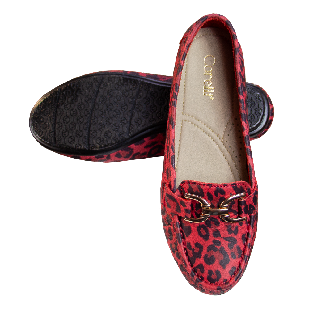 MOCASIN CHATO MUJER CORELLI DOLCE CUERO PRINT ROJO - 2