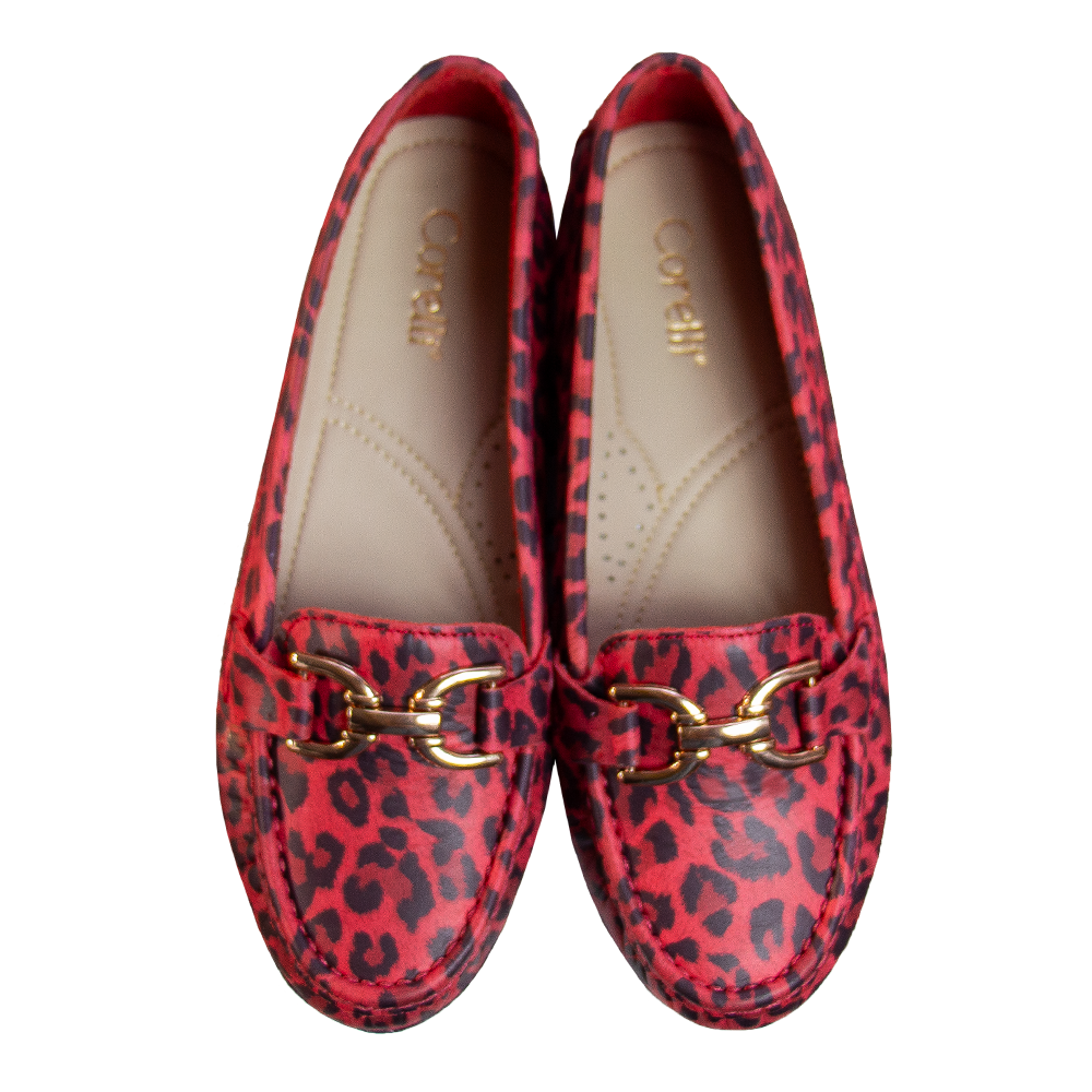 MOCASIN CHATO MUJER CORELLI DOLCE CUERO PRINT ROJO - 6