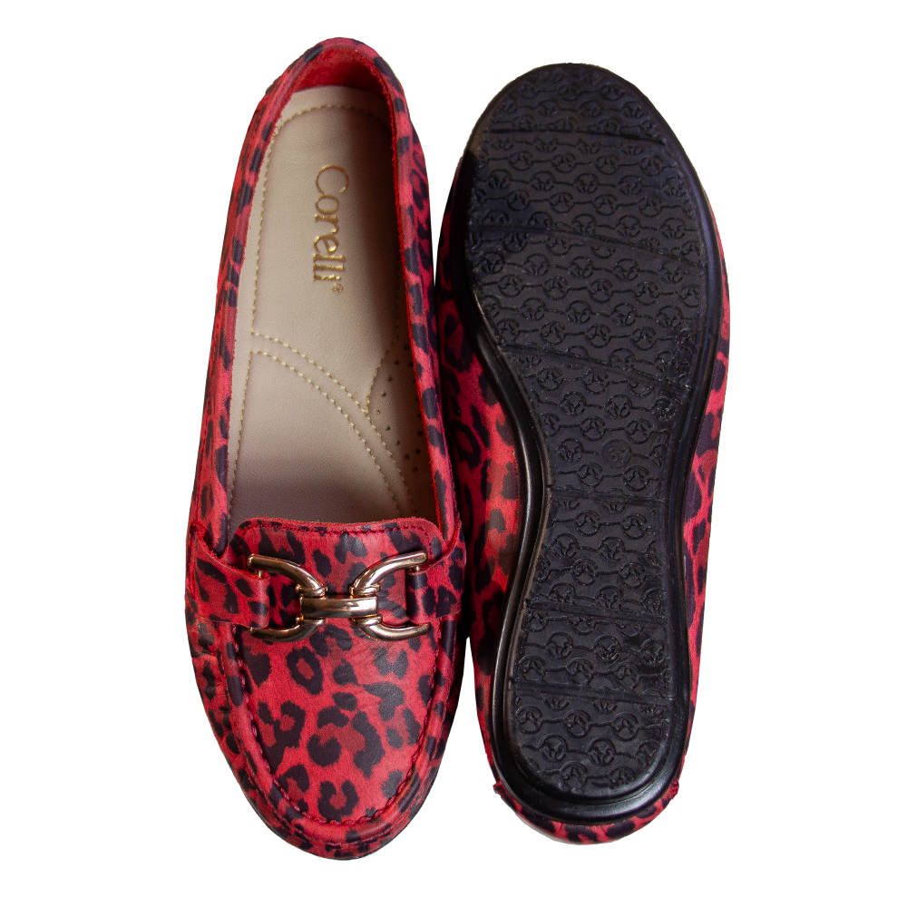 MOCASIN CHATO MUJER CORELLI DOLCE CUERO PRINT ROJO - 7