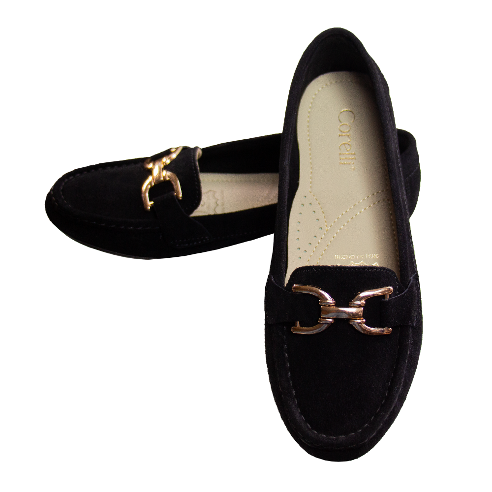 MOCASIN CHATO MUJER CORELLI DOLCE GAMUZA NEGRO - 2