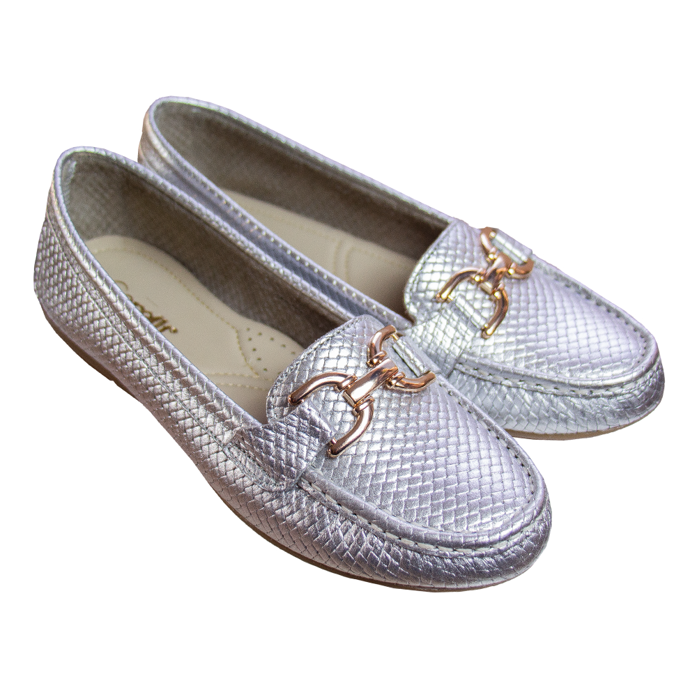 MOCASIN CHATO MUJER CORELLI DOLCE PITÓN PLATA - 1