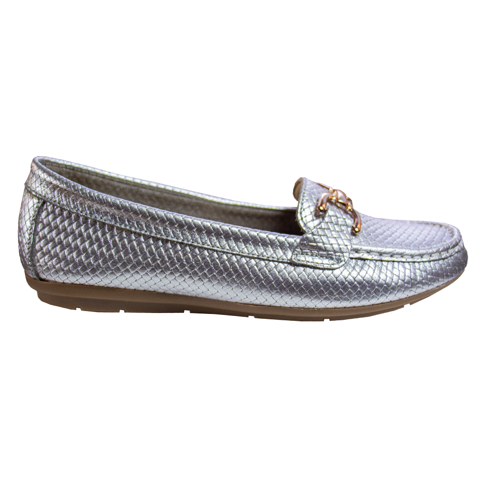 MOCASIN CHATO MUJER CORELLI DOLCE PITÓN PLATA - 4