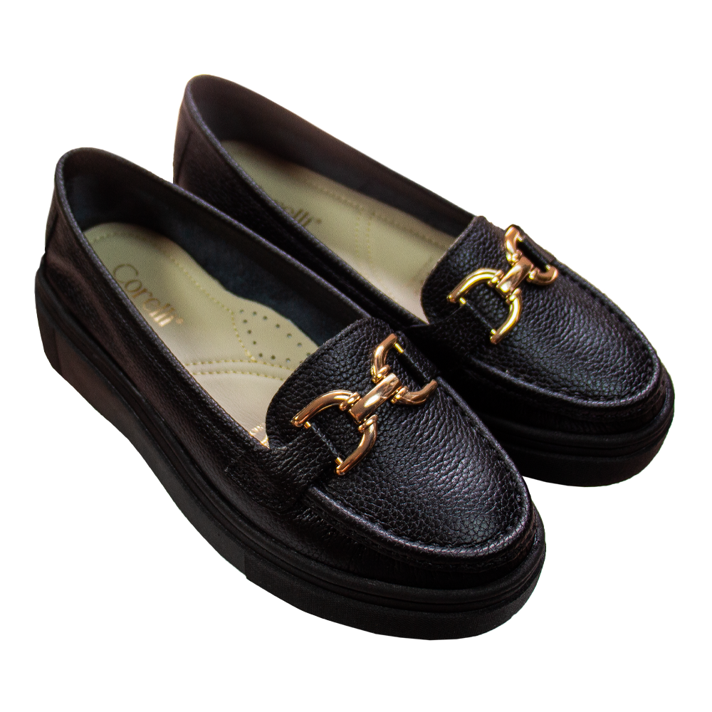 MOCASIN PLATAFORMA MUJER CORELLI GIANELLA CUERO NEGRO - 1