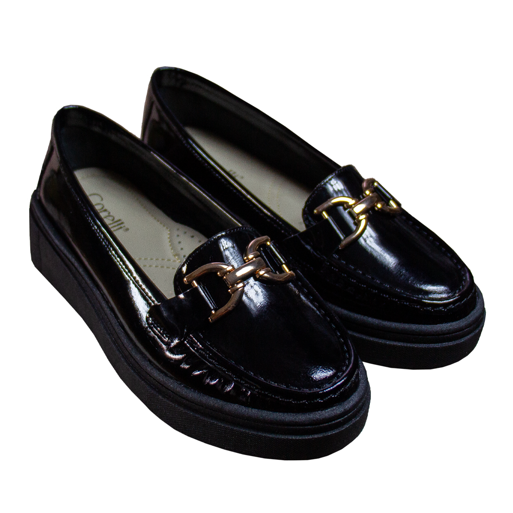 MOCASIN PLATAFORMA MUJER CORELLI GIANELLA CHAROL NEGRO - 1