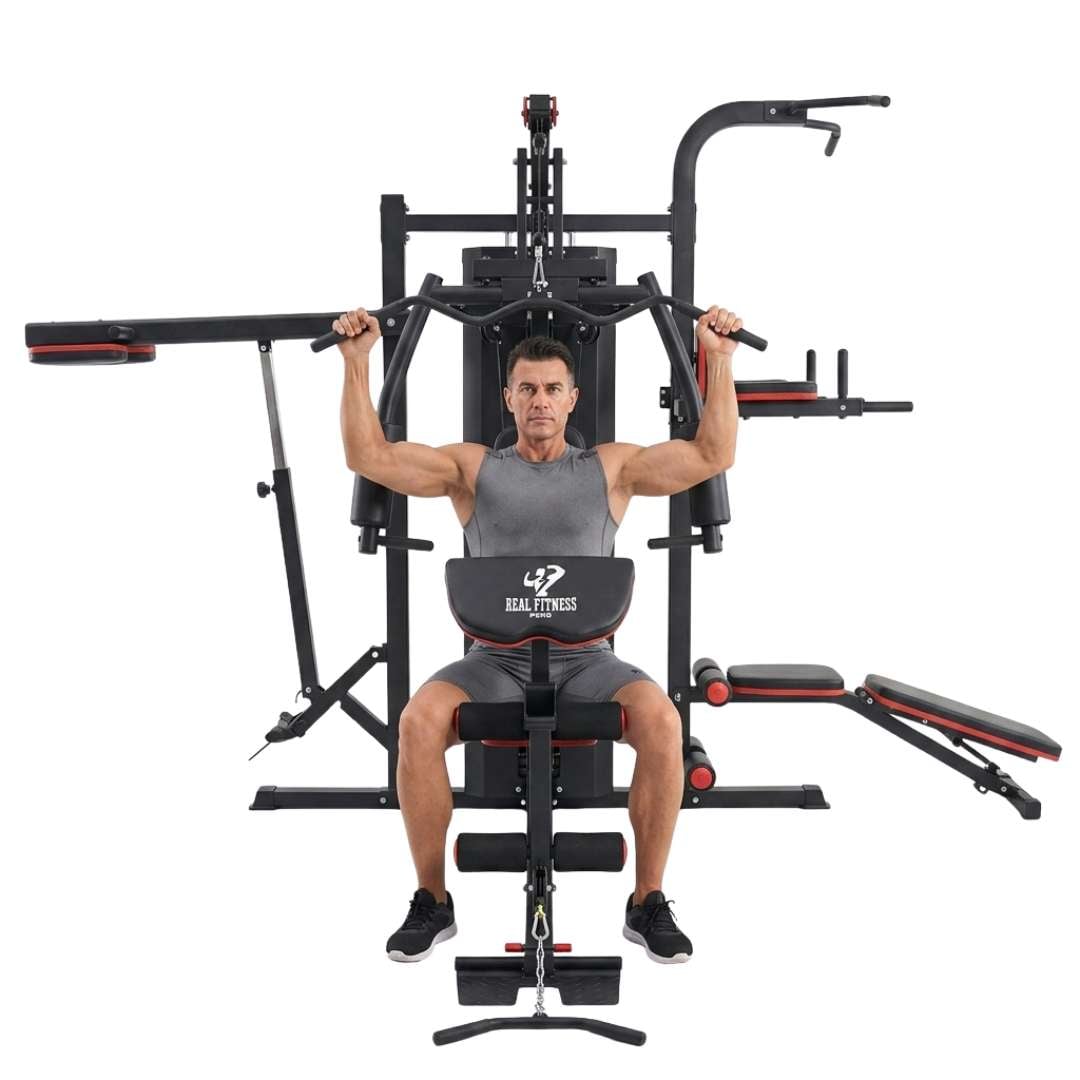MINI GYM 3 ESTACIONES CON PANTORILLERA MAQUINA MULTIFUNCIONAL PROFESIONAL GYM ENTRENAMIENTO INTEGRAL UNISEX RESISTENTE NEGRO - 1