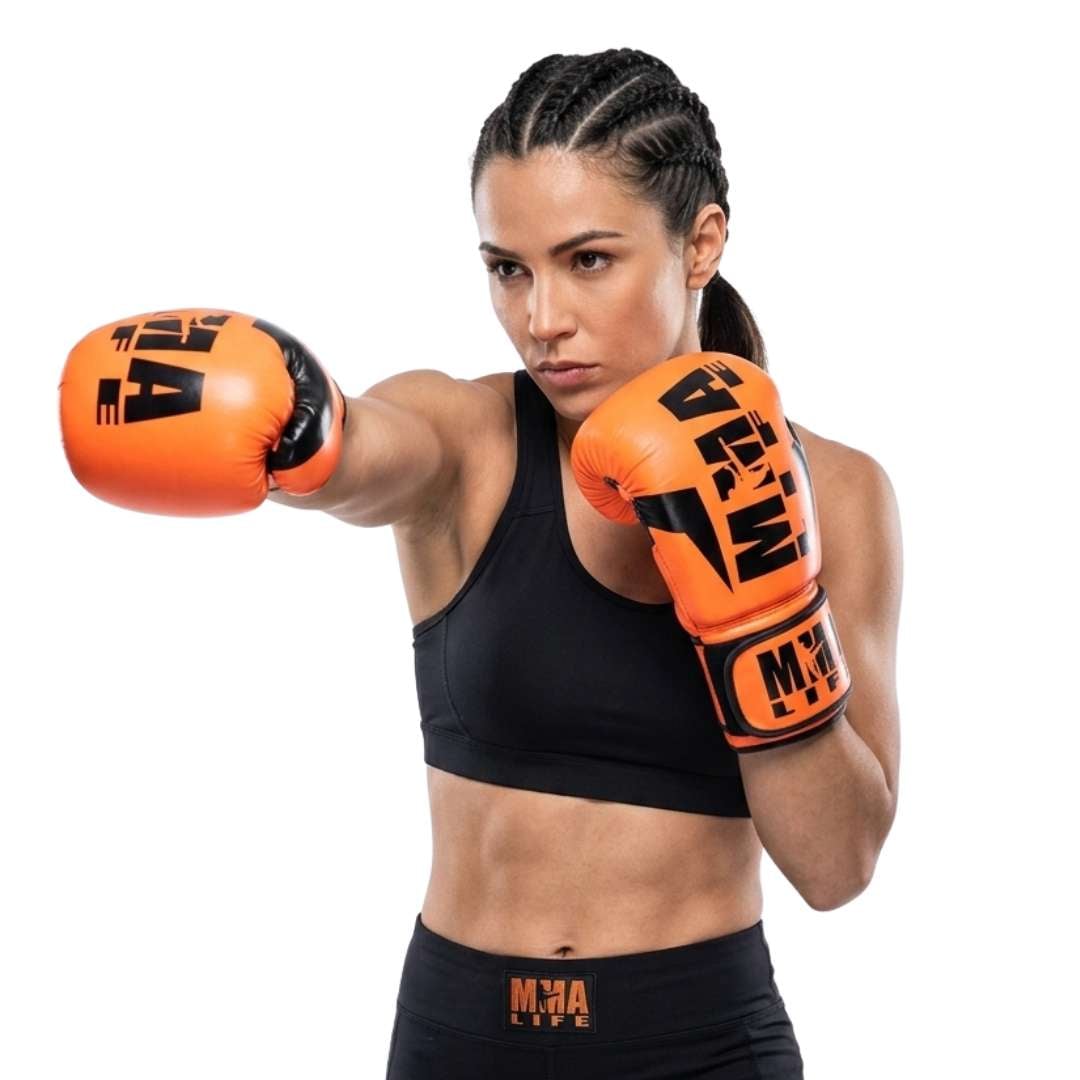 GUANTES DE BOXEO MMA LIFE NARANJA 12OZ UNISEX CALIDAD PROFESIONAL RESISTENTES ENTRENAMIENTO COMBATE PROTECCION IMPACTO - 1